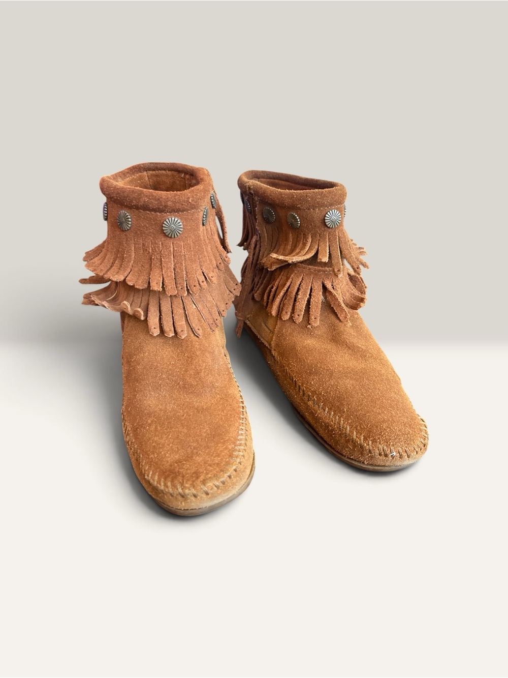 Minnetonka Double Fringed Suede Ankle Boots GUC!!!